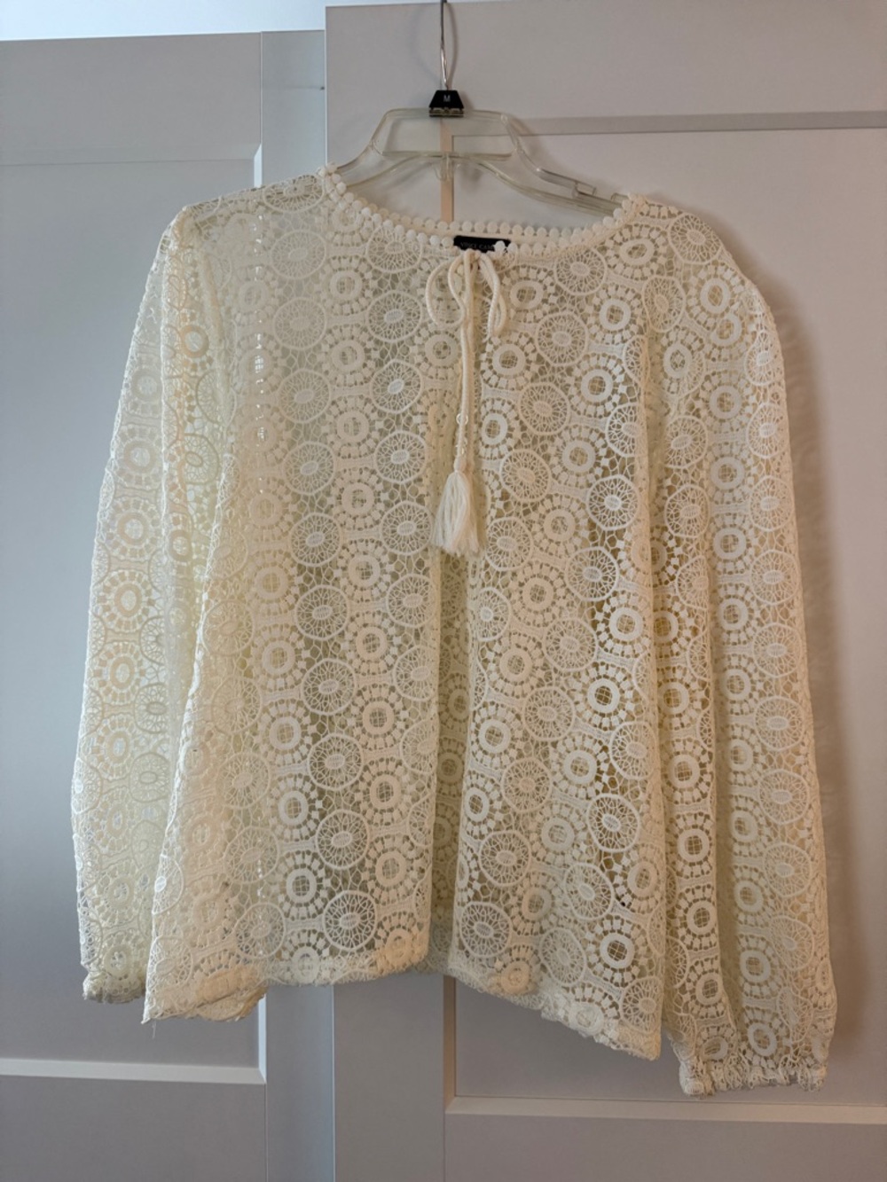 Vince Camuto Cream Boho Lace Tassel Top Sz XL Festival Prairie Romantic Ren Fair